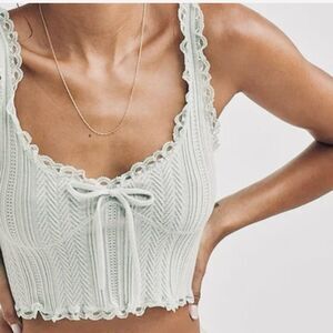 For Love and Lemons White Knit Cropped Lace Trim Tank Women’s Medium